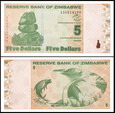 ZIMBABWE, 5 DOLLARS 2009, seria AA, Pick 93
