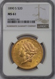 USA, 20 Dolarów Liberty Head 1890 S rok, NGC MS 61