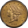 USA, 20 Dolarów Liberty Head 1890 S rok, NGC MS 61