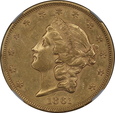 USA, 20 Dolarów Liberty Head 1861 rok, NGC AU 55