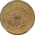 USA, 20 Dolarów Liberty Head 1861 rok, NGC AU 55