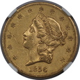 USA, 20 Dolarów Liberty Head 1856 S rok, NGC AU 53