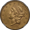 USA, 20 Dolarów Liberty Head 1873 OPEN 3 rok, NGC MS 61