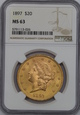 USA, 20 Dolarów Liberty Head 1897 rok, NGC MS 63