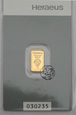 Szwajcaria, sztabka złota, 1 gram Au 999, Heraeus