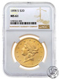 USA, 20 dolarów, 1898 S, NGC MS 61